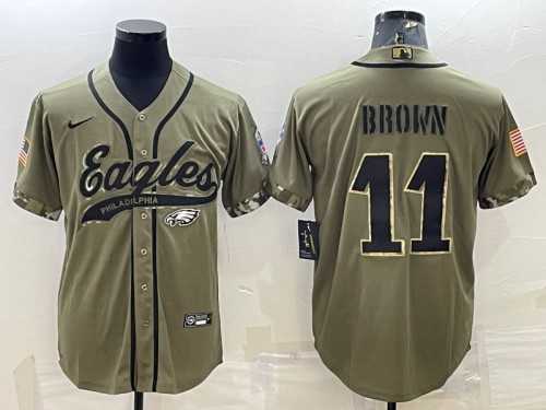 Men's Philadelphia Eagles #11 A. J. Brown Olive 2022 Salute To Service Cool Base Stitched Baseball Jersey,We sell and wholesale Men's Philadelphia Eagles #11 A. J. Brown Olive 2022 Salute To Service Cool Base Stitched Baseball Jersey on line form chian!